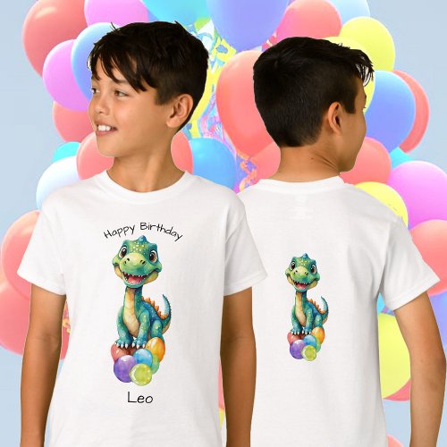 Cute little dinosaur with lots of colorful balloon T_Shirt