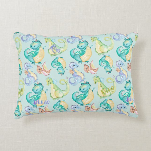 Cute Little Dinosaurs Personalized Accent Pillow (Front)