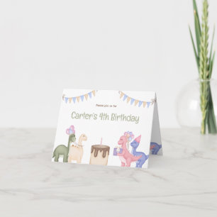 Cute Little Dinosaurs With Cake Child Birthday Invitation