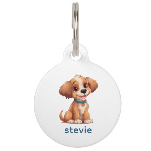 Cute Little Dog Blue Text Personalized Pet ID Tag