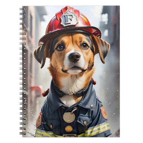 Cute Little Dog in Firefighter Uniform Watercolor Notebook