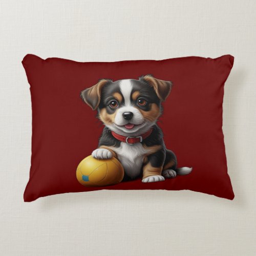 cute little dog with ball accent pillow