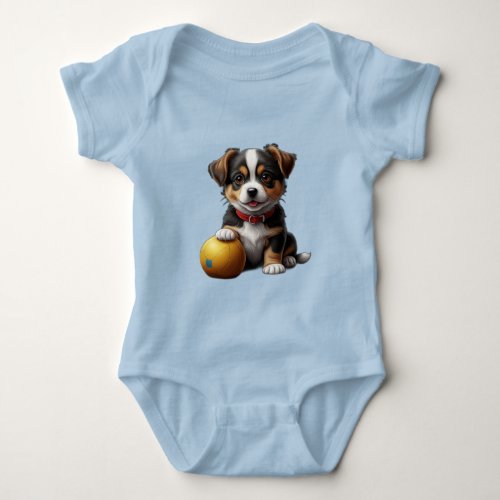 cute little dog with ball baby bodysuit