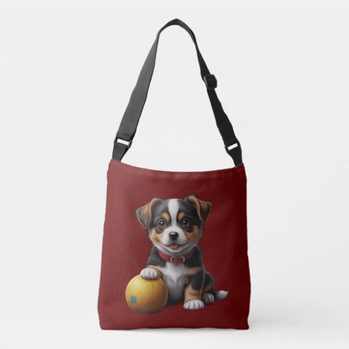 cute little dog with ball crossbody bag