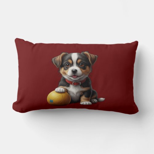 cute little dog with ball lumbar pillow