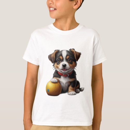 cute little dog with ball T_Shirt