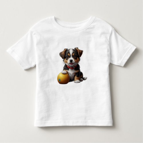 cute little dog with ball toddler t_shirt