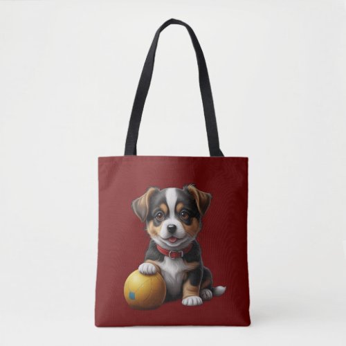 cute little dog with ball tote bag