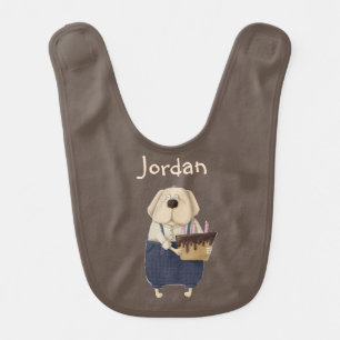 Cute Little Dog with Cake Fun Custom Name Baby Bib
