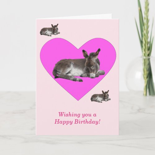 Cute Little Donkey Foal in Heart Birthday Card