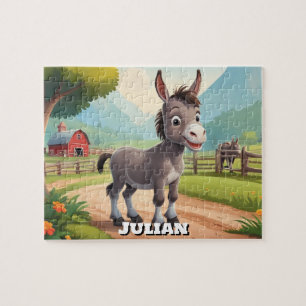 Cute Little Donkey on Farm Personalized Jigsaw Puzzle