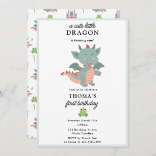 Cute Little Dragon Boy Kids Birthday Party Invitation