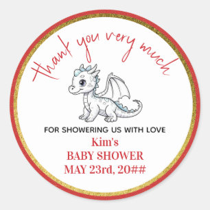 Cute Little Dragon Is On The Way Red Baby Shower Classic Round Sticker
