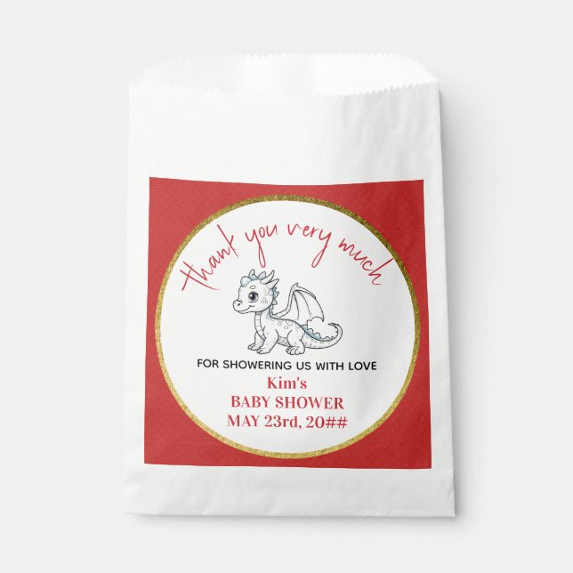 Cute Little Dragon Is On The Way Red Baby Shower Favor Bag (Front)