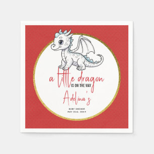 Cute Little Dragon Is On The Way Red Baby Shower Napkins