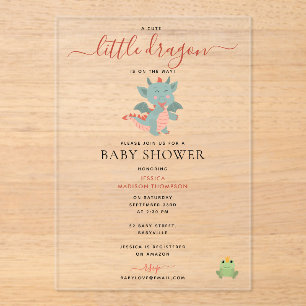 Cute Little Dragon On the Way Boy Baby Shower Acrylic Invitations