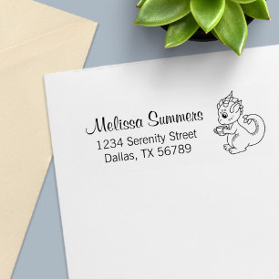 Cute Little Dragon with a Teacup Address 2 Self-inking Stamp