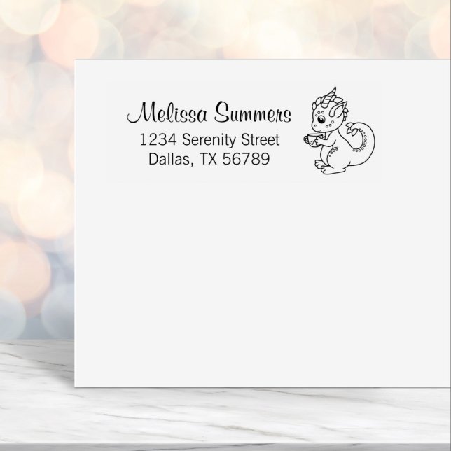 Cute Little Dragon with a Teacup Address 2 Self-inking Stamp (Creator Uploaded)