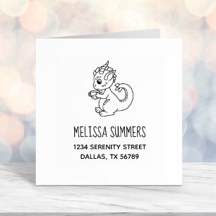 Cute Little Dragon with a Teacup Address Self-inking Stamp