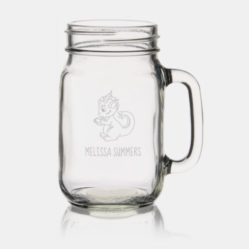 Cute Little Dragon with a Teacup Custom Name Mason Jar W Handle