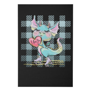 Cute Little dragon with I Love You Heart Faux Canvas Print