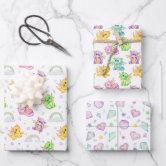 Green Dragon Baby Pastel Watercolor Pattern  Wrapping Paper Sheets
