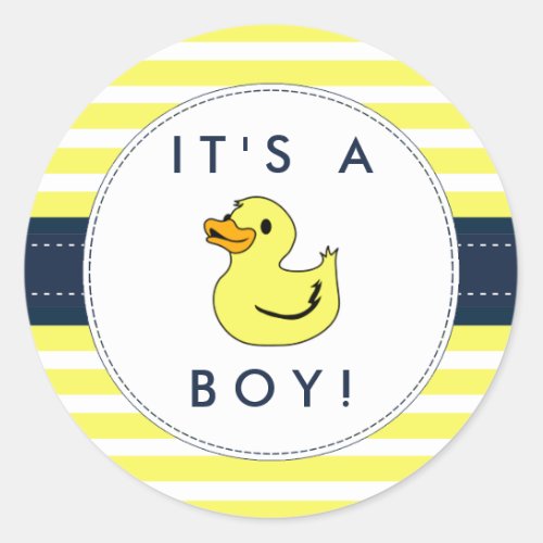 Cute Little Duck Baby Shower Stickers_ Its A Boy Classic Round Sticker