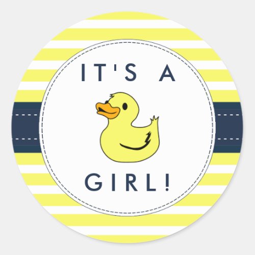 Cute Little Duck Baby Shower Stickers_ Its A Girl Classic Round Sticker