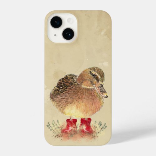 Cute Little Duck Bird In Red Rubber Boots iPhone 14 Case