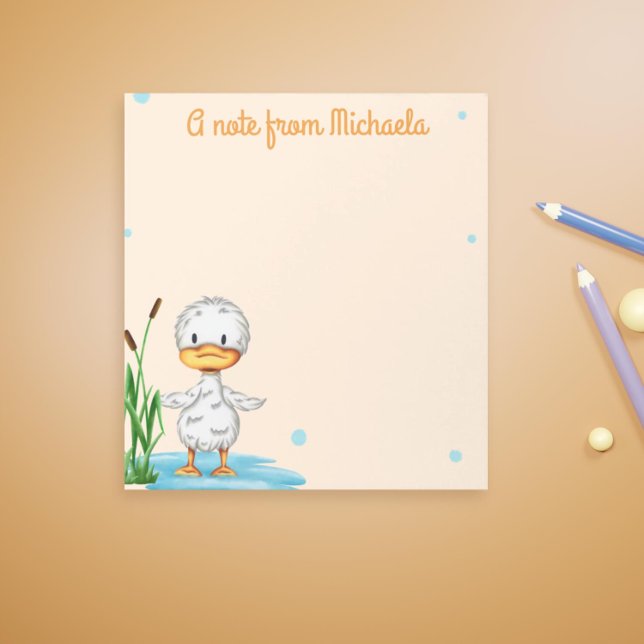 Cute little duckling in pond personalized notepad (Cute duck notepad for duck lovers. Perfect for birthdays or as stocking stuffer)