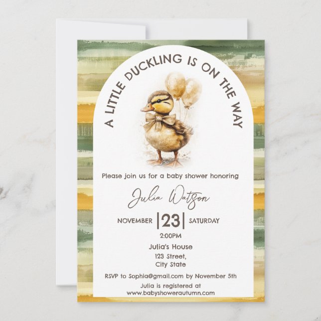 Cute Little Duckling is on the Way Gender Neutral Invitation (Front)