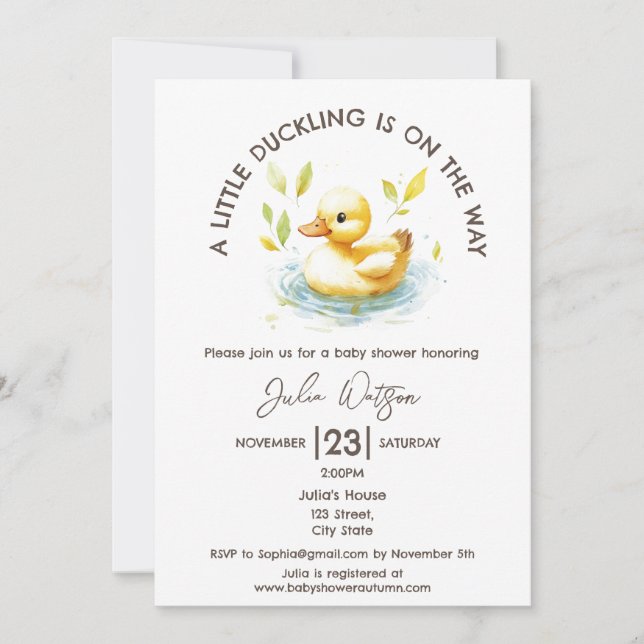 Cute Little Duckling is on the Way Gender Neutral Invitation (Front)