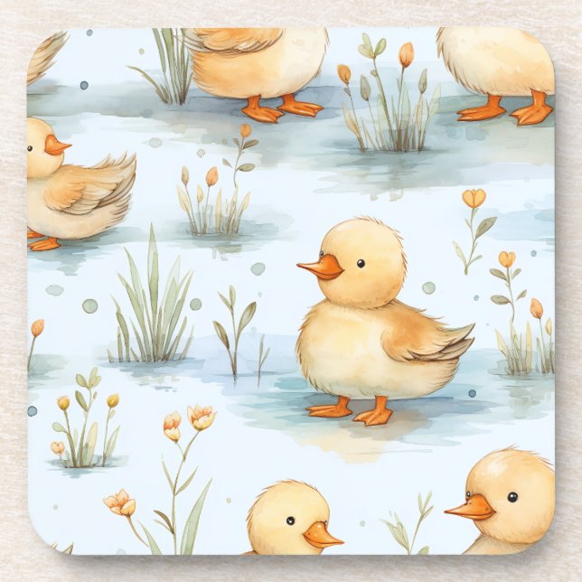Cute Little Duckling Pattern Beverage Coaster (Front)