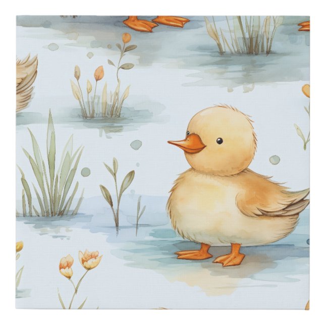 Cute Little Duckling Pattern Faux Canvas Print (Front)