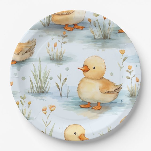 Cute Little Duckling Pattern Paper Plates (Front)