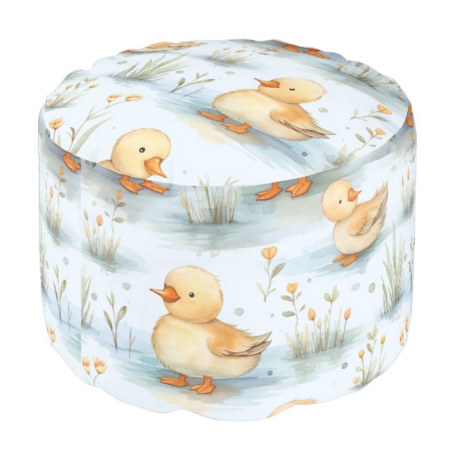 Cute Little Duckling Pattern Pouf (Angled Back)
