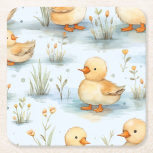 Cute Little Duckling Pattern Square Paper Coaster