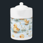 Cute Little Duckling Pattern Teapot<br><div class="desc">Cute little ducklings in a pond... soft and cuddly baby ducks.
Add your own text, make it yours!</div>