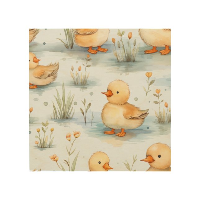 Cute Little Duckling Pattern Wood Wall Art (Front)
