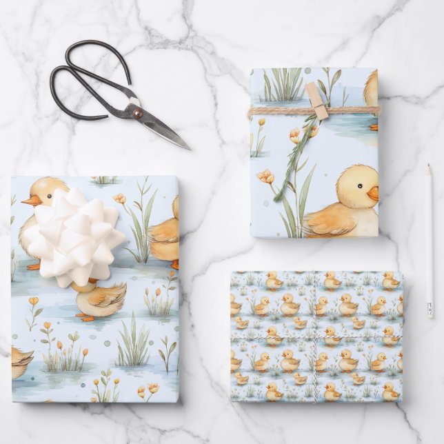 Cute Little Duckling Pattern Wrapping Paper Sheets (Front)