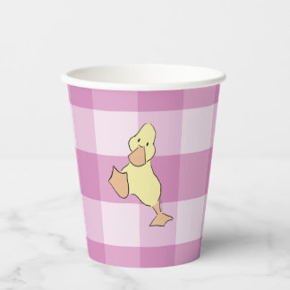 Cute Little Duckling Pink Gingham Baby Shower Paper Cups