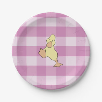 Cute Little Duckling Pink Gingham Baby Shower Paper Plates