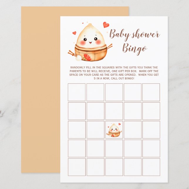 Cute Little Dumpling Baby Shower Game Bingo Card (Front/Back)