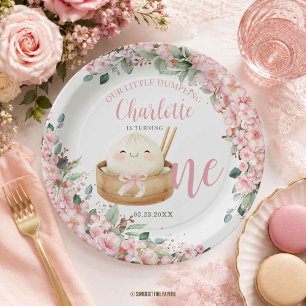 Cute Little Dumpling Cherry Blossoms 1st Birthday Paper Plates
