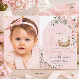 Cute Little Dumpling Cherry Blossoms 2nd Birthday Invitation