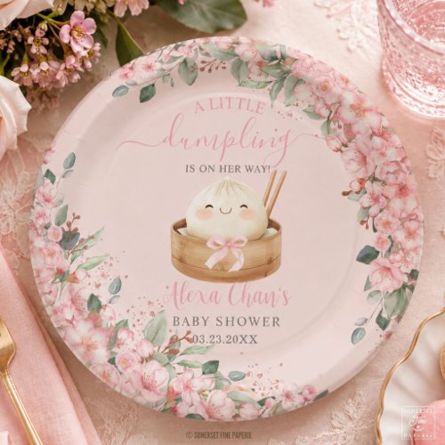 Cute Little Dumpling Cherry Blossoms Baby Shower Paper Plates