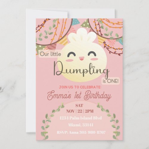 Cute Little Dumpling First Birthday Invitation