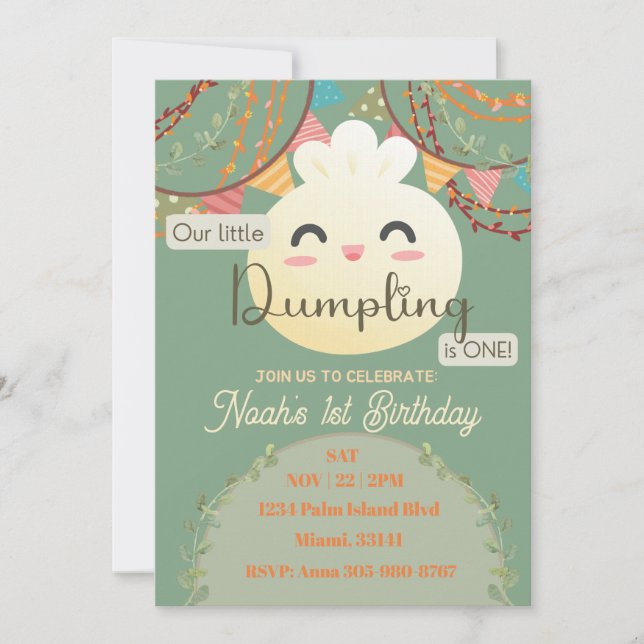 Cute Little Dumpling First Birthday Invitation (Front)