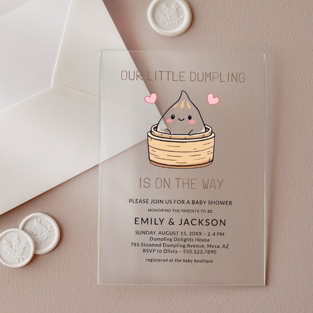 Cute Little Dumpling Hearts Baby Shower Acrylic Invitations (Creator Uploaded)