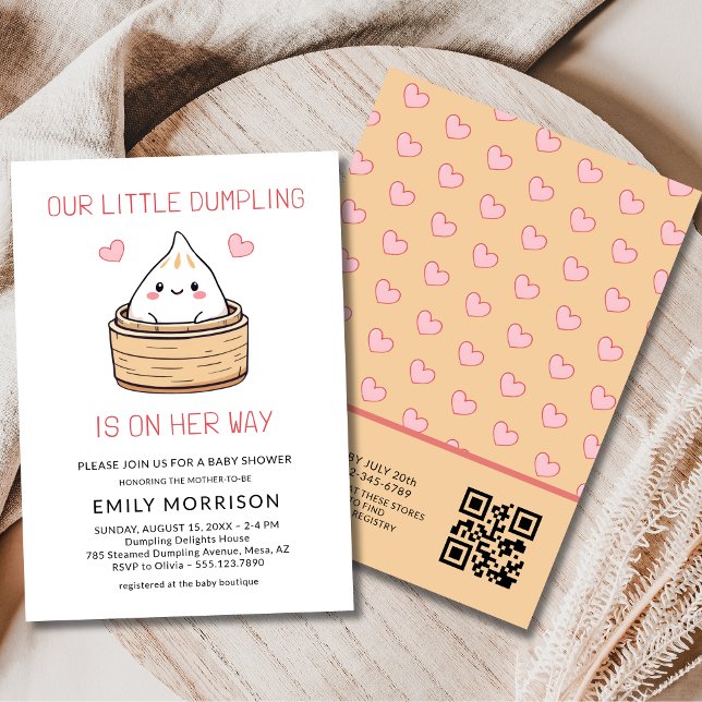 Cute Little Dumpling Her Way QR Code Baby Shower Invitation (Creator Uploaded)